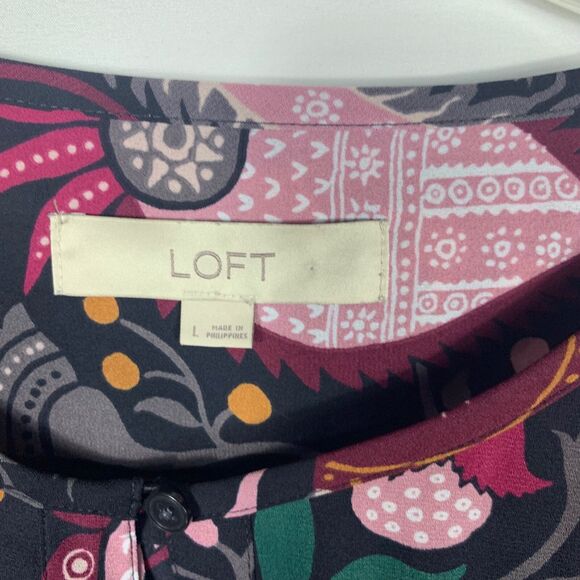 Loft Shirt Womens Large Sheer Long Sleeve Black Burgundy Paisley Boho - Picture 2 of 9